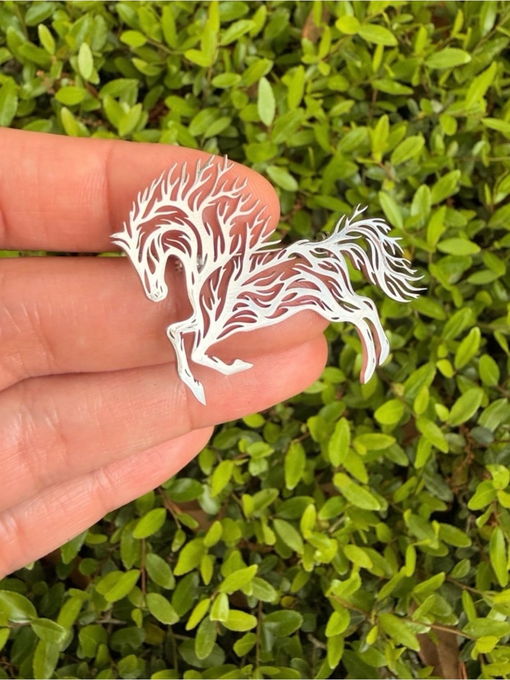 Silver Horse Cutout Brooch - Elegant Filigree Stallion